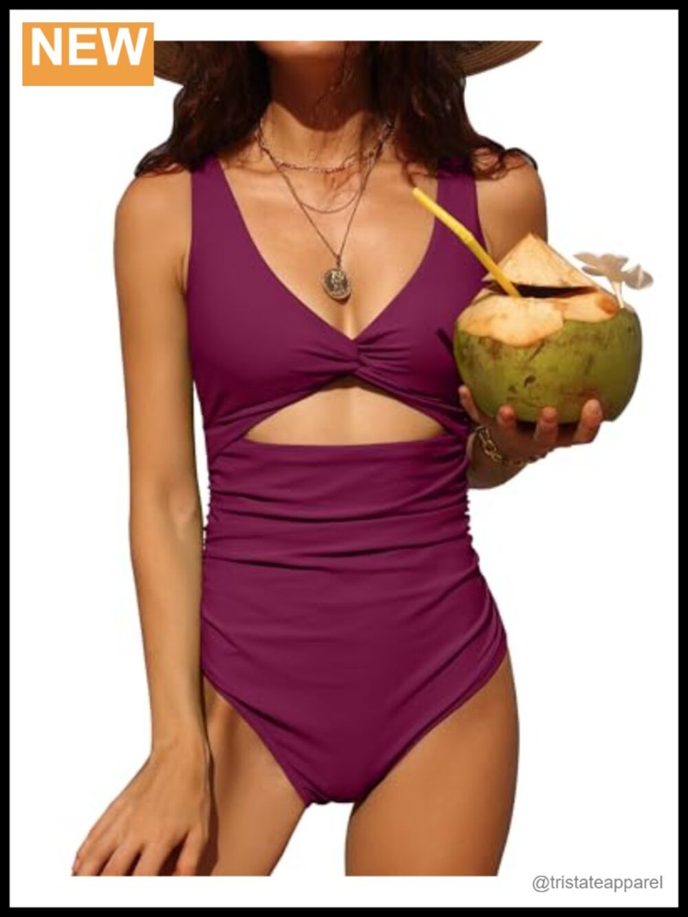 One Piece Swimsuit Ruched Tummy Control V-Neck Cutout Bathing Suit